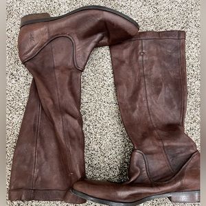 Dark brown knee high Frye boots